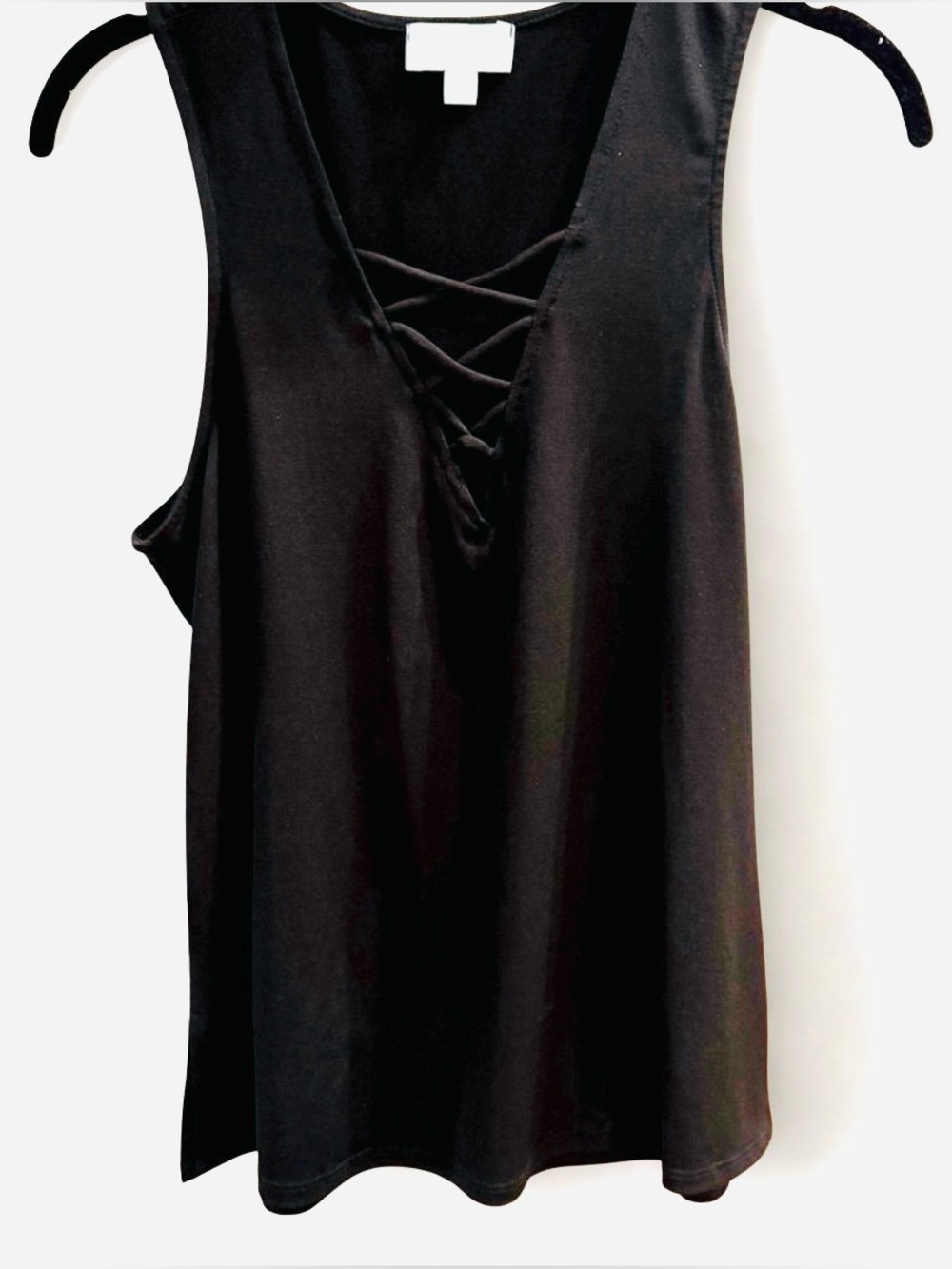 NWOT Veronica M Cupro Criss Cross Black Sleeveless Top, Size Medium